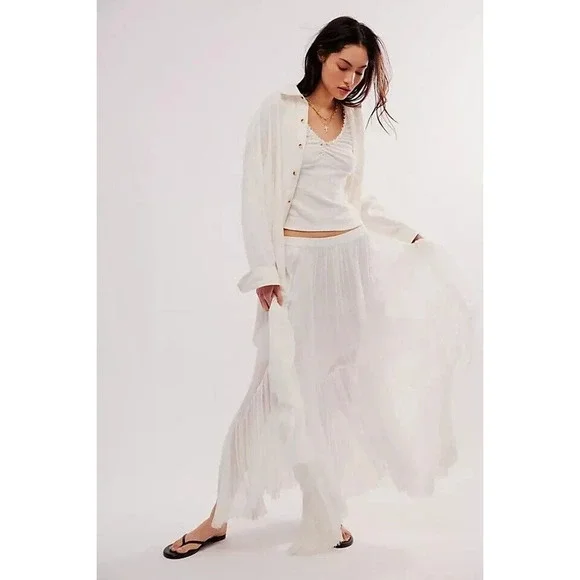 Free People Fp One Clover Skirt Asymmetrical Tiered Flowy Guaze White XS - Picture 2 of 12